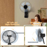 Ventilateur Solaire Mural Silencieux Télécommande, 3 Vitesses Oscillant Avec Minuterie, Inclinaison Réglable, Intérieur Extérieu