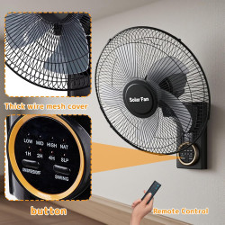 Ventilateur Solaire Mural Silencieux Télécommande, 3 Vitesses Oscillant Avec Minuterie, Inclinaison Réglable, Intérieur Extérieu