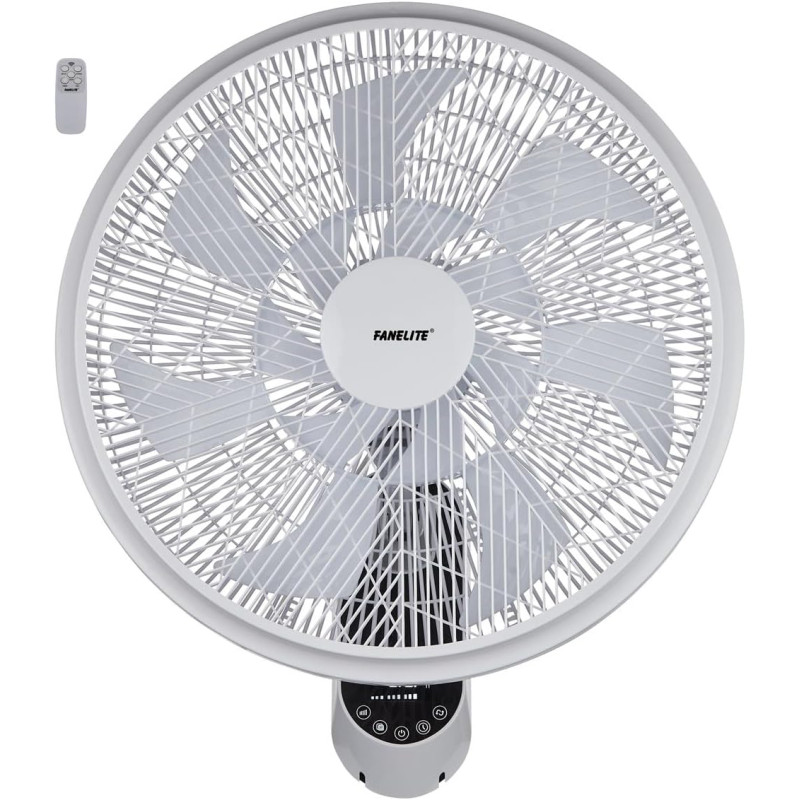 Fanelite - Ventilateur mural FVM45-1 - Diamètre 45 cm - 3 vitesses - Avec télécommande - Minuterie - Grille et hélice plastiques