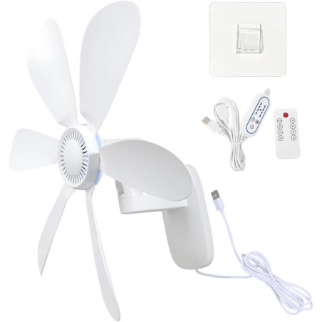 Ventilateur mural alimenté par USB avec télécommande amovible, 4 réglages de vitesse et fonction minuterie pour tente domestique