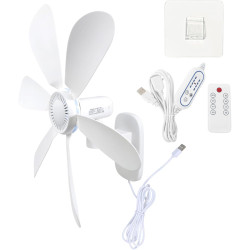 Ventilateur mural alimenté par USB avec télécommande amovible, 4 réglages de vitesse et fonction minuterie pour tente domestique