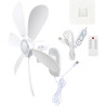 Ventilateur mural alimenté par USB avec télécommande amovible, 4 réglages de vitesse et fonction minuterie pour tente domestique