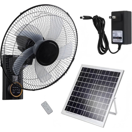 Ventilateur Solaire Extérieur Mural Pour Terrasse, 5 Pales 3 Vitesses Oscillant 90°, Télécommande, Pour Chambre Camping Jardin M