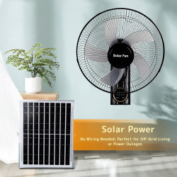 Ventilateur Solaire Extérieur Mural Pour Terrasse, 5 Pales 3 Vitesses Oscillant 90°, Télécommande, Pour Chambre Camping Jardin M