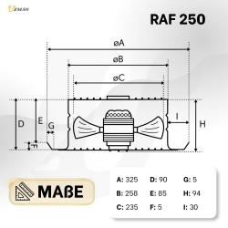 Uzman Ventilateur Axial Industriel RAF200-RAF350, 765-3700 m³/h Mural et de Fenêtre, 230 V (RAF250)