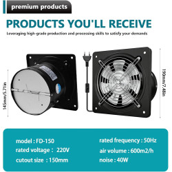 PORFOYO 150 Mm Extracteur D'air Chaud, Ventilateur Extracteur D'air, Ventilateur Mural, 600 M³/H, Valve Anti-Retour, Issant, Sil