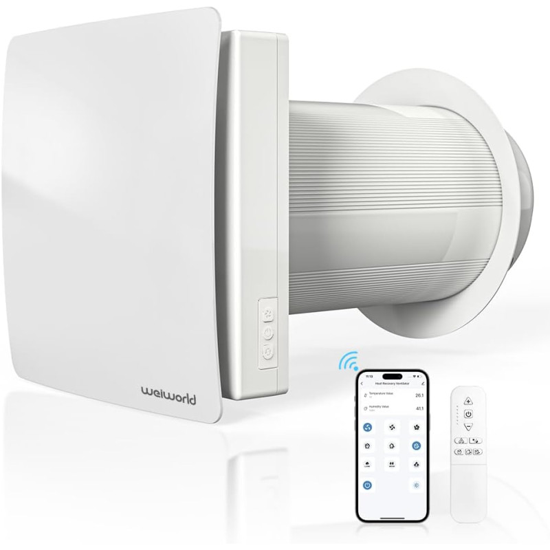 Ventilateur mural HEPA à travers le mur - Moteur EC ultra silencieux avec WiFi/télécommande, fournit une entrée d'air frais, un 