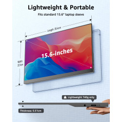 Yodoit Écran Portable 15,6", 1920 × 1080 FHD Moniteur IPS Display HDMI USB Type C avec Haut-parleurs Intégrés pour PC/MacBook/Or