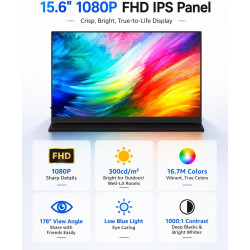 Yodoit Écran Portable 15,6", 1920 × 1080 FHD Moniteur IPS Display HDMI USB Type C avec Haut-parleurs Intégrés pour PC/MacBook/Or