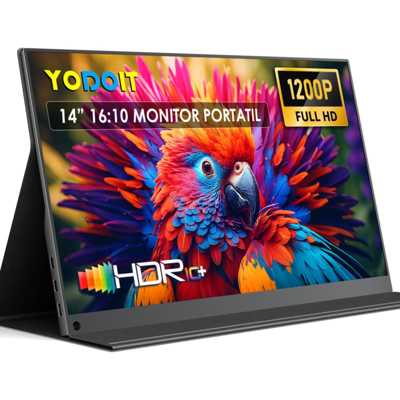 Yodoit Écran Portable 14", 1920x1200 FHD 100% sRGB IPS Ecran avec USB Type C HDMI Haut-Parleurs Intégrés Soin des Yeux pour PC, 