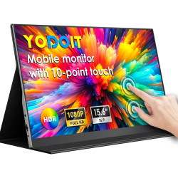 Yodoit Écran Tactile Portable 15,6", 1920 × 1080 FHD Moniteur IPS Display HDMI USB Type C avec Haut-parleurs Intégrés pour Lapto