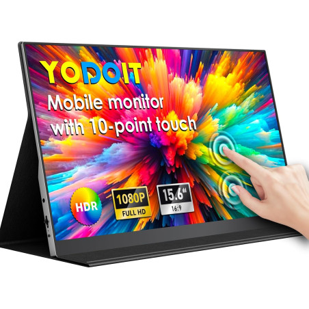 Yodoit Écran Tactile Portable 15,6", 1920 × 1080 FHD Moniteur IPS Display HDMI USB Type C avec Haut-parleurs Intégrés pour Lapto