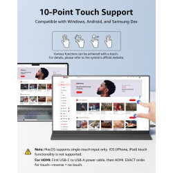 Yodoit Écran Tactile Portable 15,6", 1920 × 1080 FHD Moniteur IPS Display HDMI USB Type C avec Haut-parleurs Intégrés pour Lapto