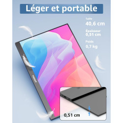 Yodoit Écran Portable 16", 1920 × 1200 FHD Moniteur Portable IPS 100% SRGB Display HDMI USB Type C Ecran avec Haut-parleurs Inté