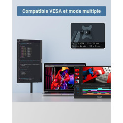Yodoit Écran Portable 16", 1920 × 1200 FHD Moniteur Portable IPS 100% SRGB Display HDMI USB Type C Ecran avec Haut-parleurs Inté