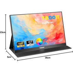 Yodoit Écran Portable 16", 1920 × 1200 FHD Moniteur Portable IPS 100% SRGB Display HDMI USB Type C Ecran avec Haut-parleurs Inté