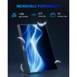 Yodoit Écran Portable 16" 2,5K, QHD 120Hz Moniteur Portable 2560 × 1600 IPS Display HDMI USB Type C HDR Ecran avec Haut-parleurs