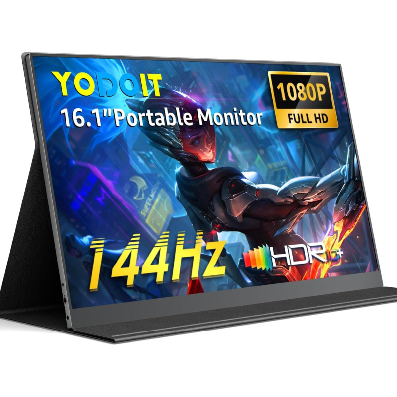 Yodoit Écran Portable 16,1" 144 Hz, 1920 × 1080 FHD Moniteur IPS 100% SRGB Display HDMI USB Type C avec Haut-parleurs Intégrés p