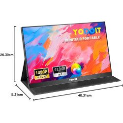 Yodoit Écran Portable 17,3", 1920 × 1080 FHD Moniteur Portable IPS 100% SRGB Display HDMI USB Type C Eye Care Ecran avec Haut-pa