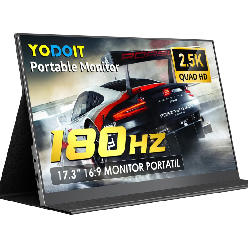 Yodoit Écran Portable 17,3" 2,5K, QHD 180Hz IPS 2560 x 1440 Ecran 16:9 avec Port USB Type C HDMI Haut-parleurs Intégrés et Smart