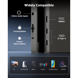 Yodoit Écran Portable 17,3" 2,5K, QHD 180Hz IPS 2560 x 1440 Ecran 16:9 avec Port USB Type C HDMI Haut-parleurs Intégrés et Smart
