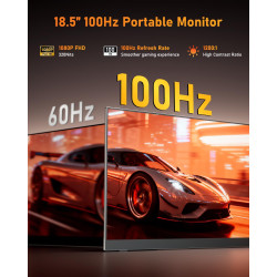 Yodoit Écran Portable 18,5" 100 Hz, 1920 × 1080 FHD Moniteur IPS 100% SRGB Display HDMI USB Type C avec Haut-parleurs Intégrés p