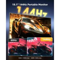 Yodoit Écran Portable 19" 4K 144HZ, UHD 3840 x 2160 QLED Ecran avec Béquille, Port USB Type C HDMI avec Haut-parleurs Intégrés, 