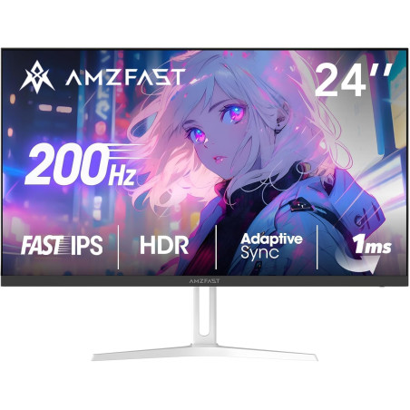 Amzfast 24 Pouces Ecran PC Gamer- 200Hz, FHD 1920x1080, Fast IPS Écran, 1ms MPRT, 80% DCI-P3, 110% sRGB, Anti-Lumière Bleue, HDR