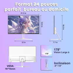 Amzfast 24 Pouces Ecran PC Gamer- 200Hz, FHD 1920x1080, Fast IPS Écran, 1ms MPRT, 80% DCI-P3, 110% sRGB, Anti-Lumière Bleue, HDR