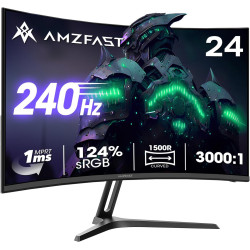 Amzfast Écran PC Gamer Incurvé 24 Pouces - 240Hz, FHD 1920x1080, sRGB 124% / DCI-P3 93%, 1ms MPRT, Anti-Lumière Bleue, Adaptive 