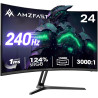Amzfast Écran PC Gamer Incurvé 24 Pouces - 240Hz, FHD 1920x1080, sRGB 124% / DCI-P3 93%, 1ms MPRT, Anti-Lumière Bleue, Adaptive 