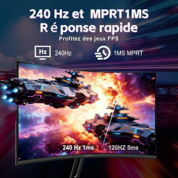 Amzfast Écran PC Gamer Incurvé 24 Pouces - 240Hz, FHD 1920x1080, sRGB 124% / DCI-P3 93%, 1ms MPRT, Anti-Lumière Bleue, Adaptive 