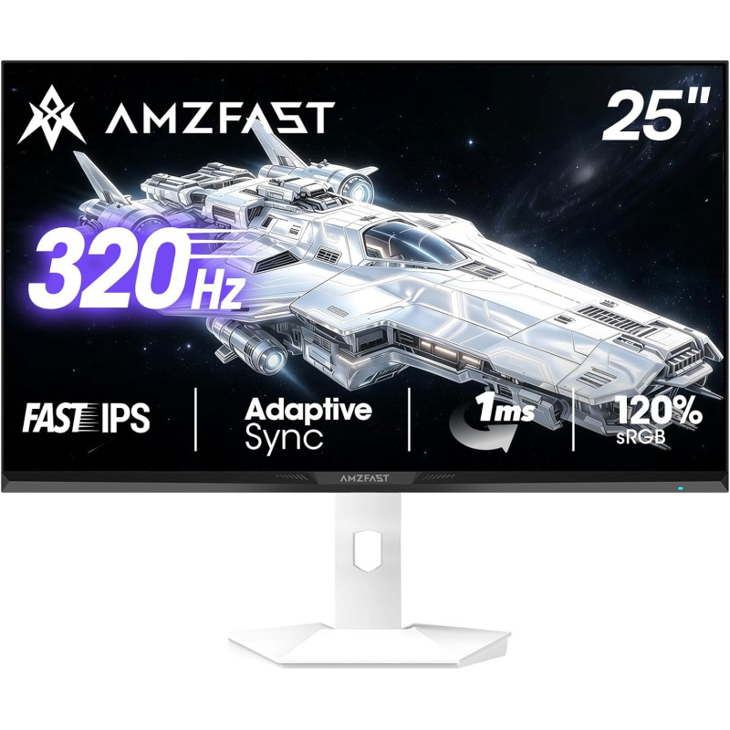 Amzfast 24.5 Pouces Ecran PC Gamer- 320Hz/240Hz, FHD 1920x1080, Fast IPS Écran, 1ms MPRT, 120% sRGB, Anti-Lumière Bleue, HDR, Ad