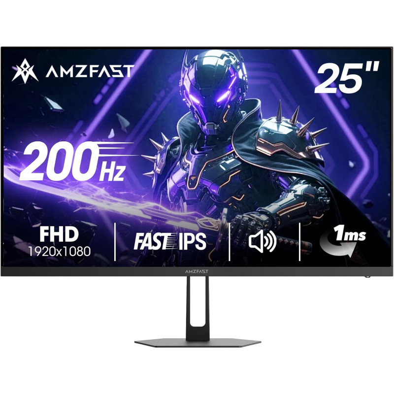 Amzfast 25 Pouces Ecran PC Gamer- 200Hz, FHD 1080P, Fast IPS Moniteur, 124% sRGB, Haut-parleurs Intégrés, 1ms MPRT, Anti-Lumière