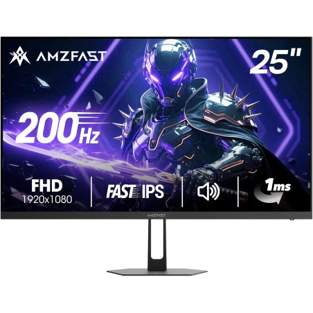 Amzfast 25 Pouces Ecran PC Gamer- 200Hz, FHD 1080P, Fast IPS Moniteur, 124% sRGB, Haut-parleurs Intégrés, 1ms MPRT, Anti-Lumière