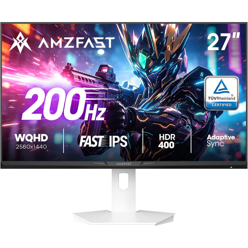 Amzfast 27 Pouces Ecran PC Gamer- 200Hz, QHD 2560x1440, Fast IPS Écran, 1ms MPRT, 95% DCI-P3, 130% sRGB, Anti-Lumière Bleue, HDR