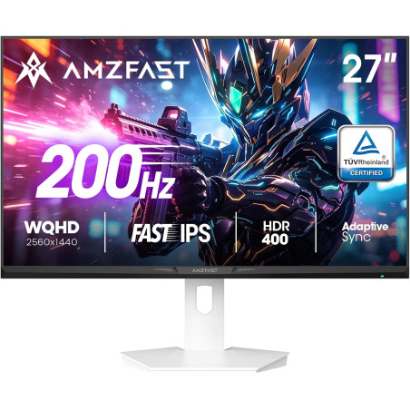 Amzfast 27 Pouces Ecran PC Gamer- 200Hz, QHD 2560x1440, Fast IPS Écran, 1ms MPRT, 95% DCI-P3, 130% sRGB, Anti-Lumière Bleue, HDR