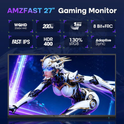 Amzfast 27 Pouces Ecran PC Gamer- 200Hz, QHD 2560x1440, Fast IPS Écran, 1ms MPRT, 95% DCI-P3, 130% sRGB, Anti-Lumière Bleue, HDR