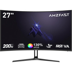 Amzfast incurvé ecran 27 pouces 200hz, moniteur fhd (1920x1080), 1ms mprt, incurvé de jeu 1500r,low bleu light, adapive sync, hd