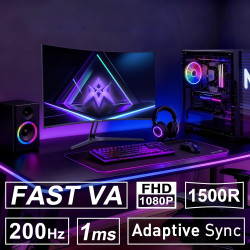 Amzfast incurvé ecran 27 pouces 200hz, moniteur fhd (1920x1080), 1ms mprt, incurvé de jeu 1500r,low bleu light, adapive sync, hd