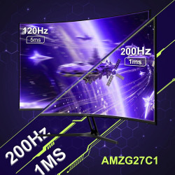 Amzfast incurvé ecran 27 pouces 200hz, moniteur fhd (1920x1080), 1ms mprt, incurvé de jeu 1500r,low bleu light, adapive sync, hd