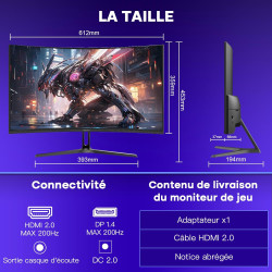 Amzfast incurvé ecran 27 pouces 200hz, moniteur fhd (1920x1080), 1ms mprt, incurvé de jeu 1500r,low bleu light, adapive sync, hd