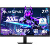Amzfast 27 Pouces Gaming Ecran QHD 2560x1440 200Hz, Fast IPS Moniteur, sRGB 132%, HDR 450cd/m², Haut-parleurs Intégrés, 1ms MPRT