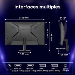 Amzfast 27 Pouces Gaming Ecran QHD 2560x1440 200Hz, Fast IPS Moniteur, sRGB 132%, HDR 450cd/m², Haut-parleurs Intégrés, 1ms MPRT