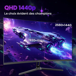 Amzfast Écran PC Gamer Incurvé 32 Pouces, QHD, 180Hz, 1MS MPRT, 1500R, AI Cross Hair, Adaptive Sync, Anti-Lumière Bleue, HDR, HD