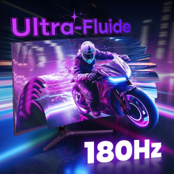 Amzfast Écran PC Gamer Incurvé 32 Pouces, QHD, 180Hz, 1MS MPRT, 1500R, AI Cross Hair, Adaptive Sync, Anti-Lumière Bleue, HDR, HD