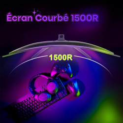 Amzfast Écran PC Gamer Incurvé 32 Pouces, QHD, 180Hz, 1MS MPRT, 1500R, AI Cross Hair, Adaptive Sync, Anti-Lumière Bleue, HDR, HD