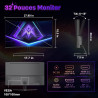 Amzfast Écran PC Gamer Incurvé 32 Pouces, QHD, 180Hz, 1MS MPRT, 1500R, AI Cross Hair, Adaptive Sync, Anti-Lumière Bleue, HDR, HD