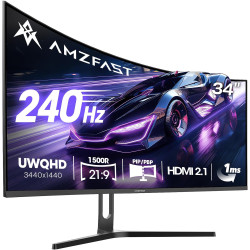 Amzfast Ecran PC Gamer Incurvé 34 Pouces, 240Hz, UWQHD 3440x1440 (21:9), 1 ms MPRT, Eyes Care, sRGB 130%, Adaptive Sync, HDR, HD