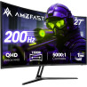 Amzfast Écran PC Gaming 27 Pouces Incurvé, 2K QHD(2560 x 1440), 200Hz Moniteur, 1ms MPRT, 1500R, sRGB 134%, Adpative Sync, HDR40